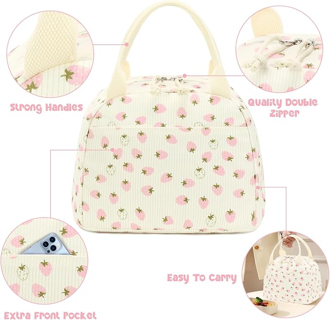 Bluboon Lunch Bag for Women Men Cute Corduroy Lunch Tote Bags Reusable - Image 6