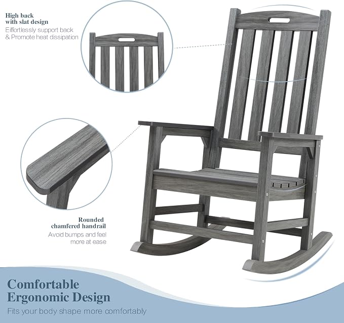 Psilvam Outdoor Rocking Chair, Poly Lumber Oversized Rocking Chair - Image 4