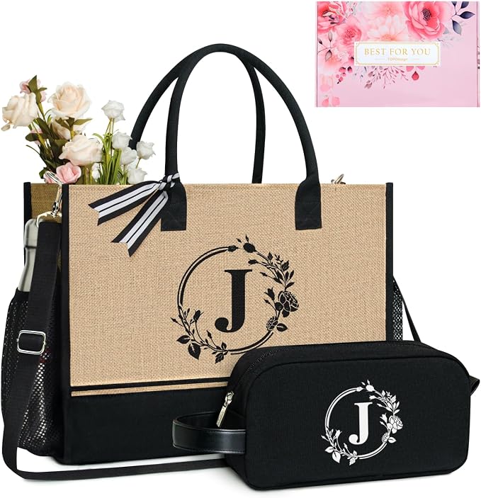 TOPDesign Personalized Initial Canvas Tote Bag, by TOPDesign