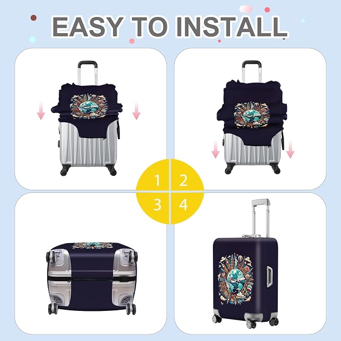 ANNA QUEEN World Landmarks Luggage Cover, Dark Travel-Themed Suitcase Protector - Image 5