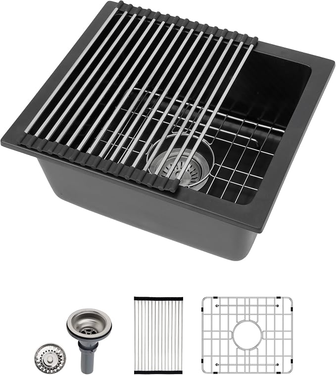Dcolora 18 Inch Quartz Composite Black Wet Bar Sink Undermount Small Prep by Dcolora