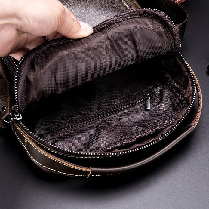 KPYWZER Genuine Leather Shoulder Bag Small Men Messenger Pack Handbag Sling - Image 5