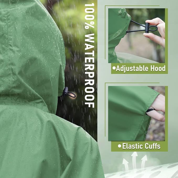 SaphiRose Unisex Rain Poncho Raincoat Hooded - Image 2