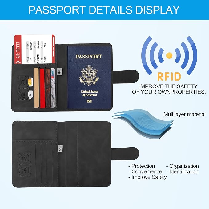 Passport Holders, RFID Blocking Credit Card Holder, PU Leather Vaccine Card - Image 3