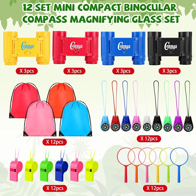 12 Set Binocular Compass Magnifying Glass Set Christmas Birthday Gift Small - Image 3