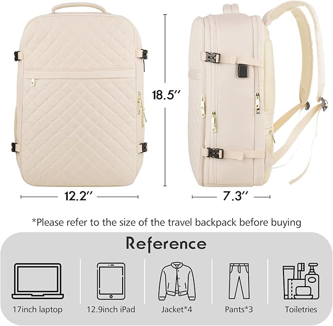 MOMUVO Large Travel Backpack Women, Flight Approved Carry On Backpack, Water - Image 4