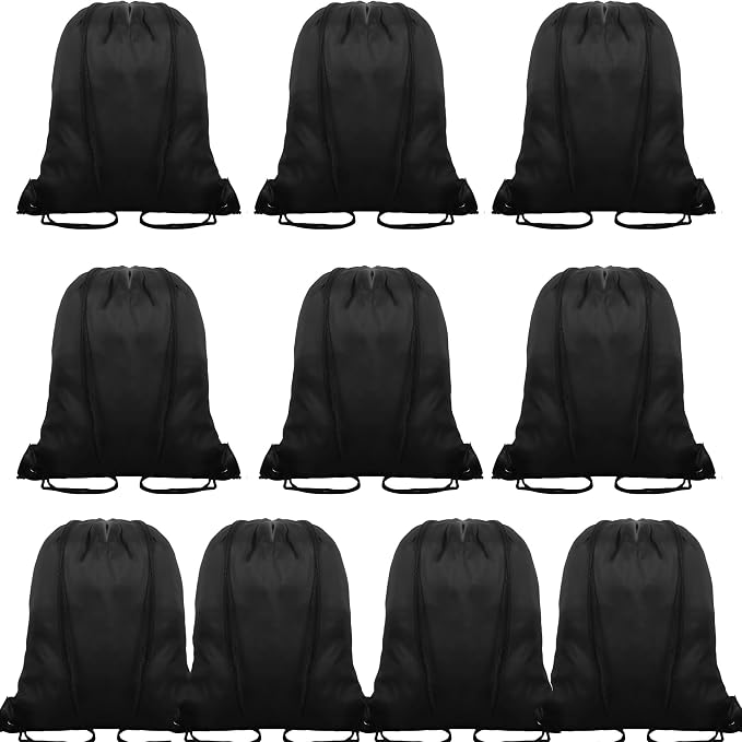 10Pcs Black Drawstring Backpack Bags Sack Pack Cinch Tote Sport Bulk Storage by Topspeeder