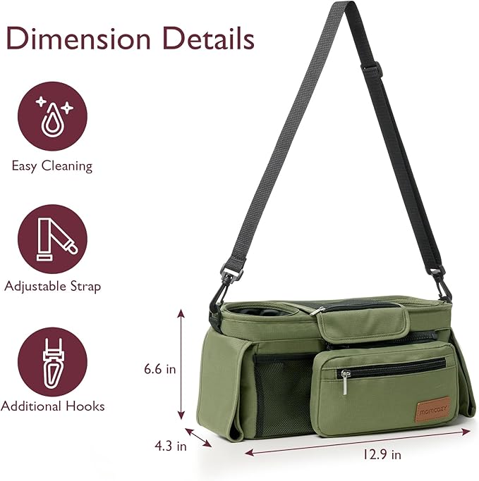 Momcozy Universal Baby Stroller Organizer, 2 Insulated Cup Holder, Detachable - Image 7