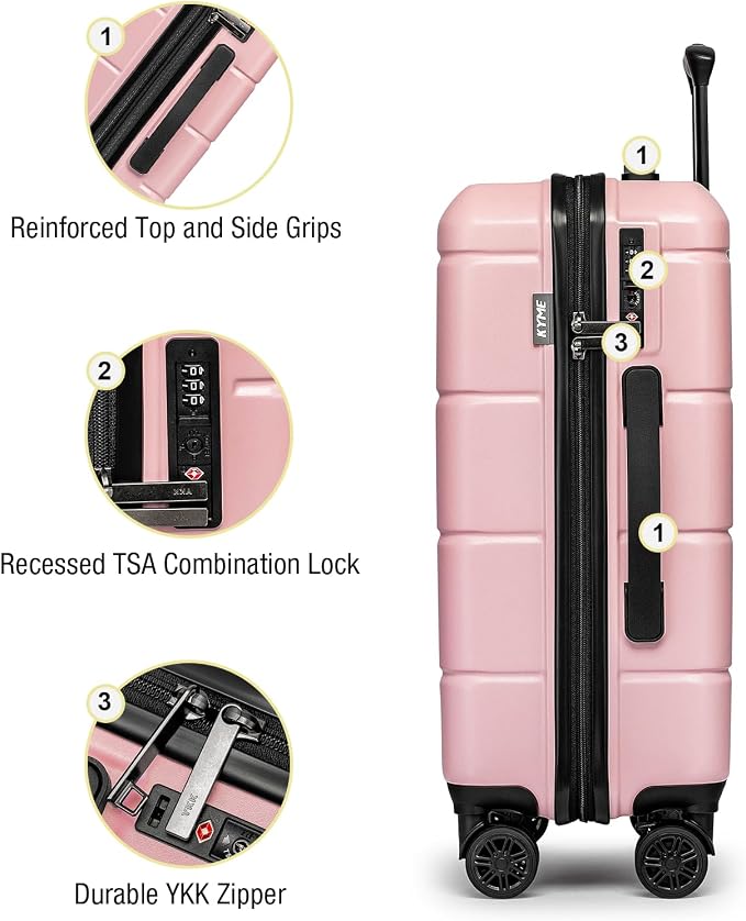 KYME Pink Luggage Sets 3 Piece Hardshell Suitcases - Image 5