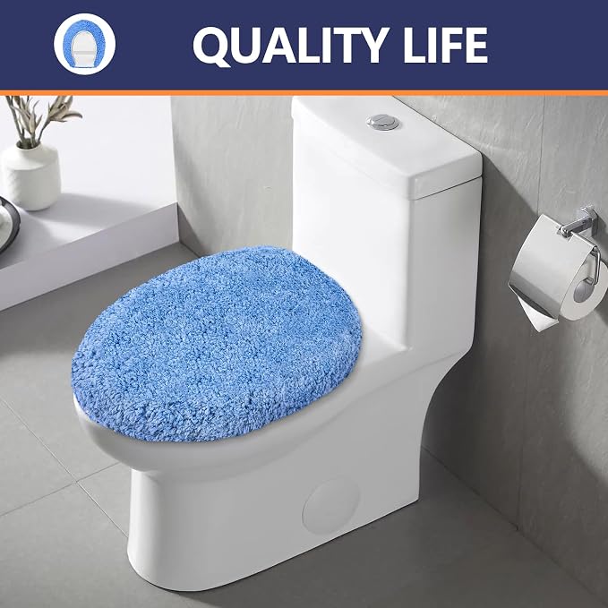 Microfiber Elongated Toilet Seat Cover 19.5"x 15" Machine Washable Solid Toilet - Image 8