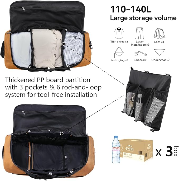 Vomgomfom Wheeled Collapsible Duffel Bag, 110L-140L Expandable Checked Luggage - Image 2