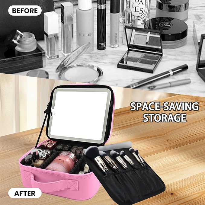 Travel Makeup Bag with LED Mirror and Light Travel Makeup Case Cosmetic - Image 6