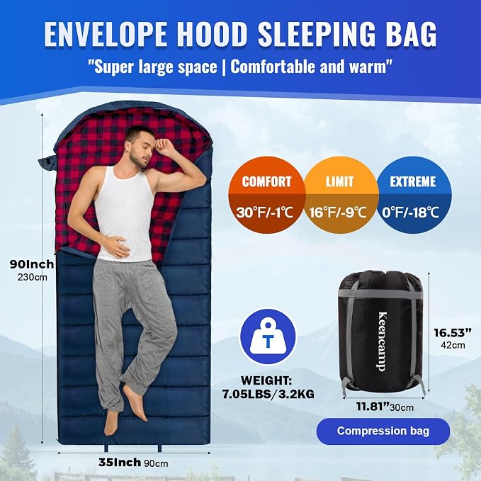 0 Degree Sleeping Bag Cotton Flannel Winter Cold Weather - Image 2