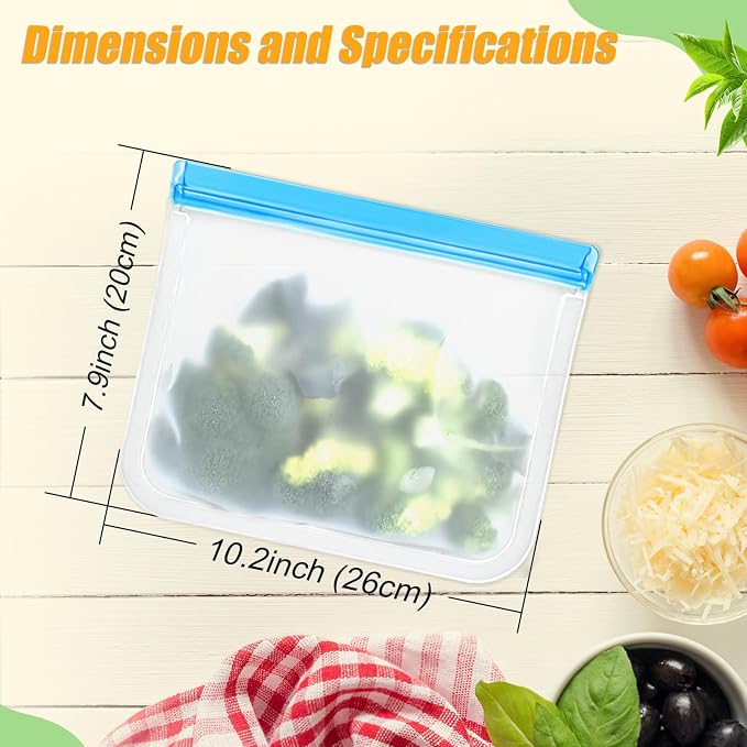 10 Pack Reusable Silicone Food Storage Bags, Leakproof Dishwasher Safe Reusable - Image 2