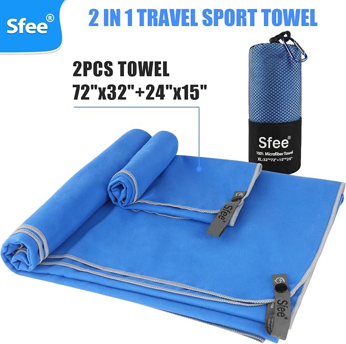 Sfee 2 Pack Microfiber Travel Towel, Quick Dry Camping Towel Large Beach Towel - Image 3