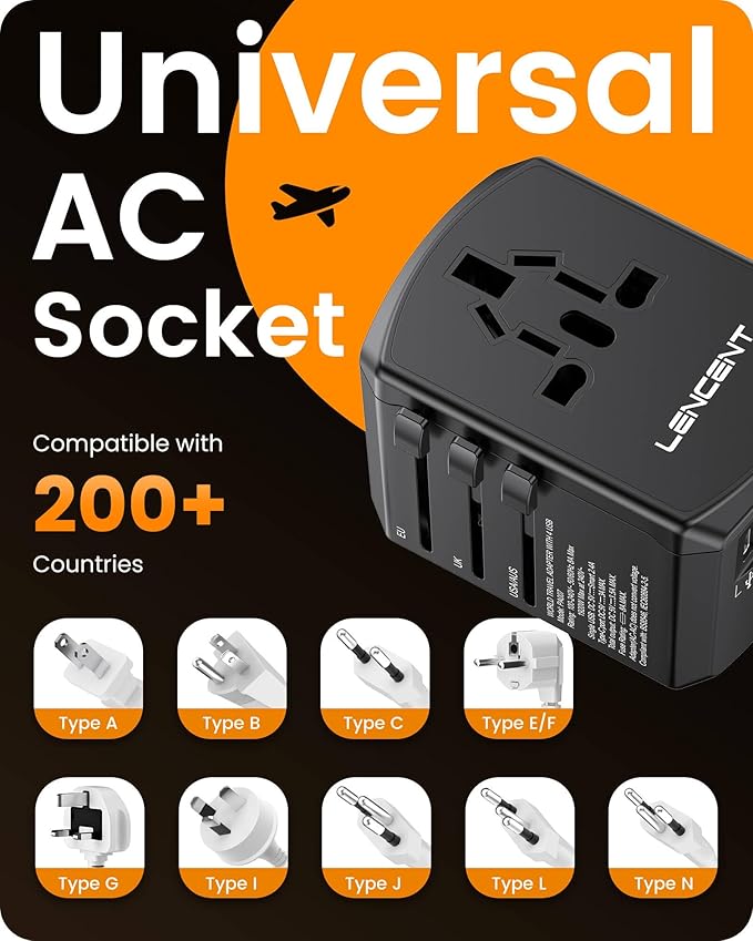 LENCENT Universal Travel Power Adapter, International AC Plug Adaptor - Image 3