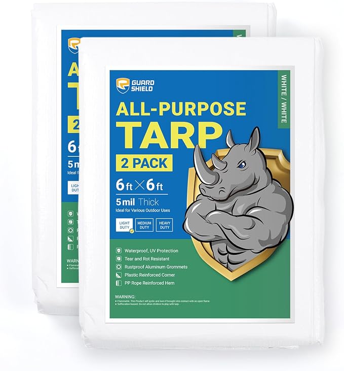 GUARD SHIELD Tarp White 6x6 Feet Multi Purpose Waterproof Poly Tarp Cover 5mil by GUARDSHIELD
