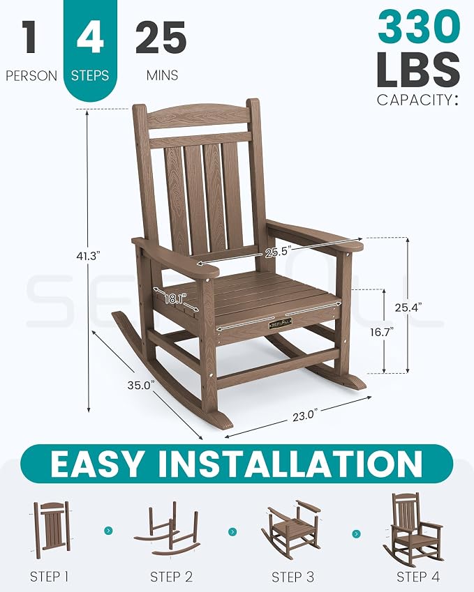 SERWALL Outdoor Rocking Chair, HDPE Patio Rocking Chair All-Weather Porch Rocker - Image 3