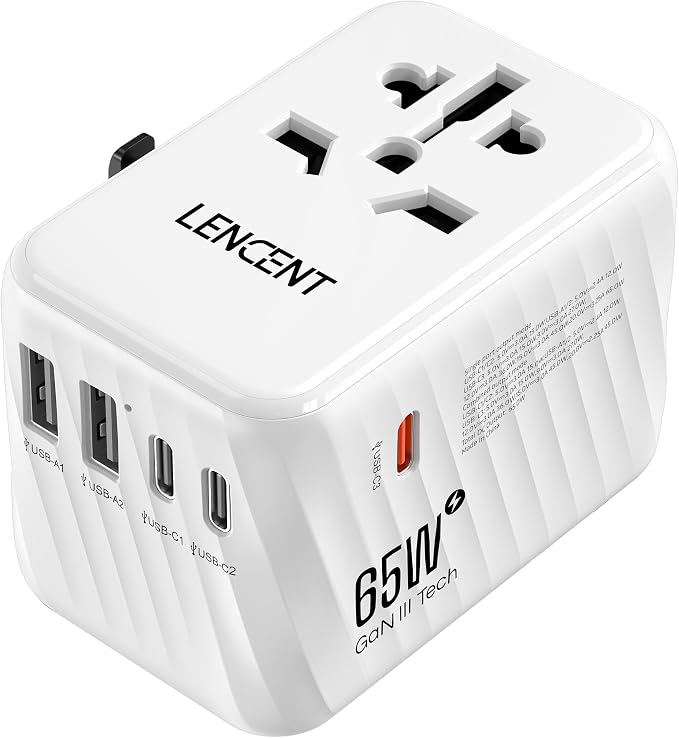 LENCENT International Travel Adapter, 65W GaN3 Universal Fast Charger by LENCENT