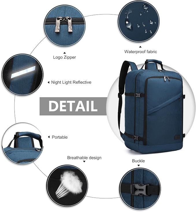 Kono Carry on Backpack, Waterproof Lightweight Daypack - Image 3