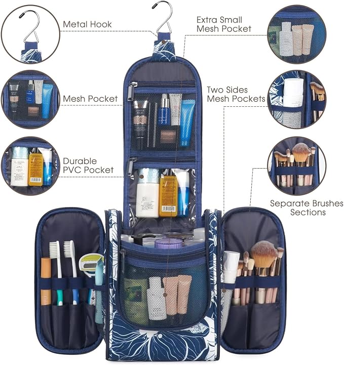 Narwey Small Hanging Travel Toiletry Bag Cosmetic Make up Organizer - Image 2