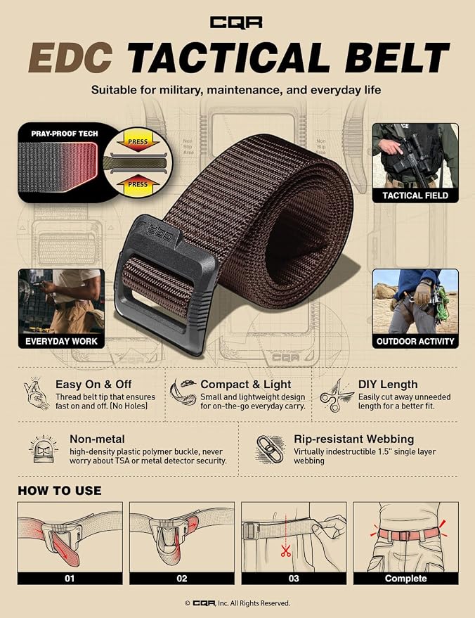 CQR Tactical Belt, Military Style Heavy Duty Belt, Webbing EDC Quick-Release - Image 4