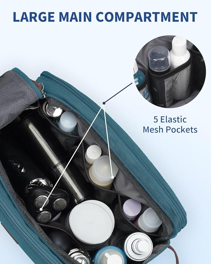 WANDF Toiletry Bag for Men Travel Toiletry Organizer Canvas and Leather Dopp - Image 3
