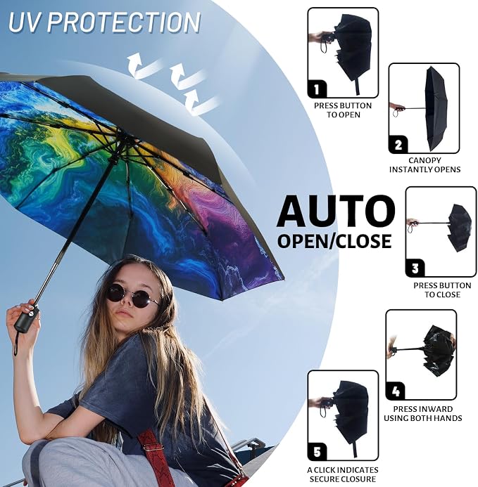 SY COMPACT Travel Umbrella Windproof Automatic Umbrellas Small Compact UV Sun - Image 3
