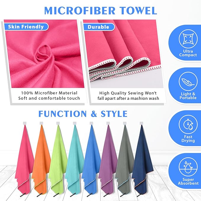 HOEAAS 2 Pack Microfiber Camping Towels, Quick Dry Towel, Super Absorbent Ultra - Image 5