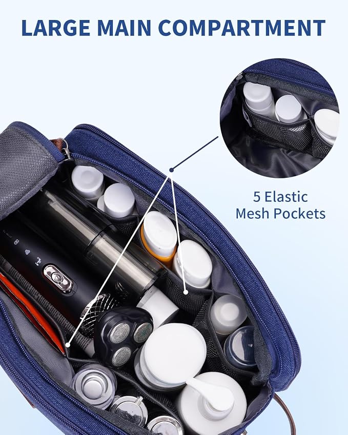 WANDF Toiletry Bag for Men Travel Toiletry Organizer Canvas and Leather Dopp - Image 3
