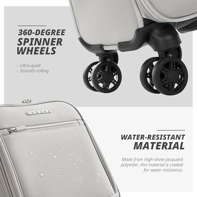 Verage Under Seat Luggage with Wheels, Softside Small Suitcase Spinner Carry On - Image 7