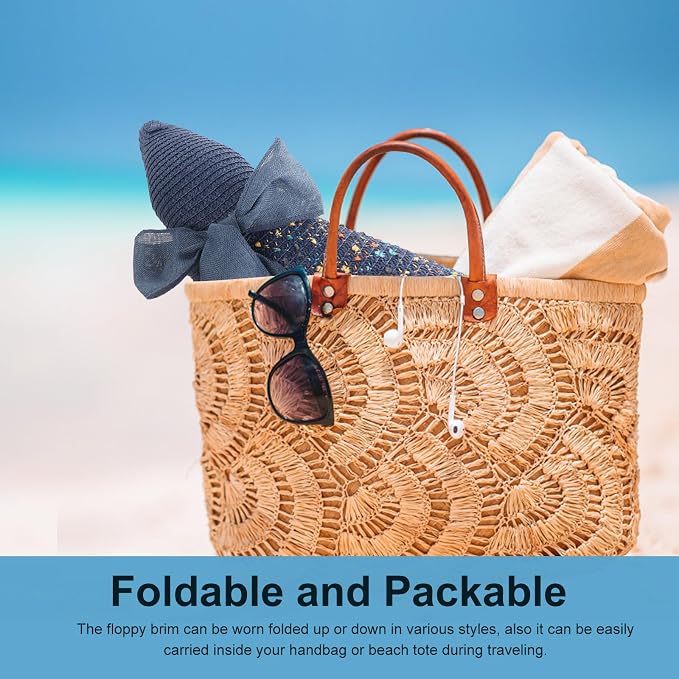 DRESHOW Beach Hats for Women Big Straw Wide Brim Summer Hat Floppy Foldable - Image 5