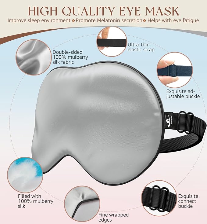 HiRui Silk Sleep Mask, 100% Natural Mulberry Silk of Double-Sided & - Image 4
