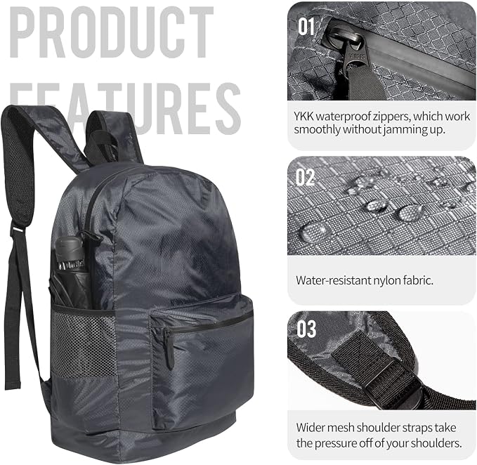 pack all 20L Lightweight Packable Backpack, Water Resistant Foldable Backpack - Image 3
