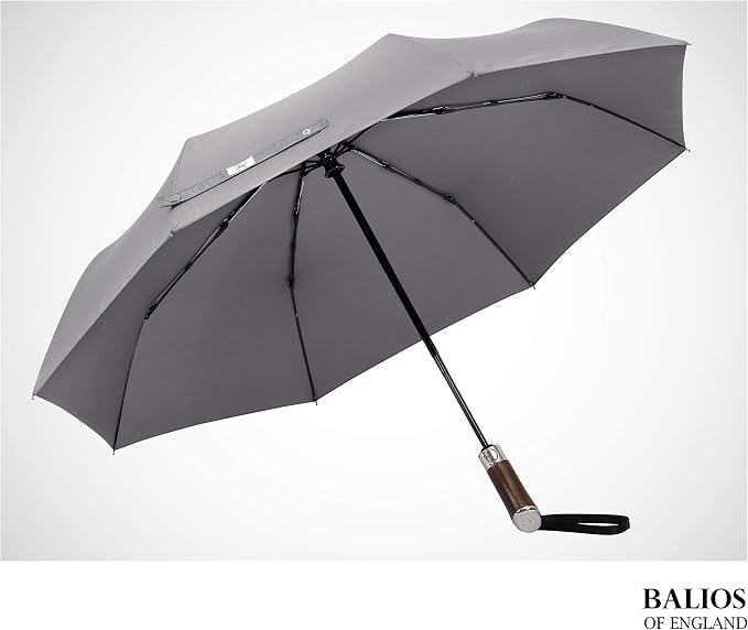 Balios Travel Umbrella Luxurious Golden Hardwood Handle Auto Open & Close - Image 7