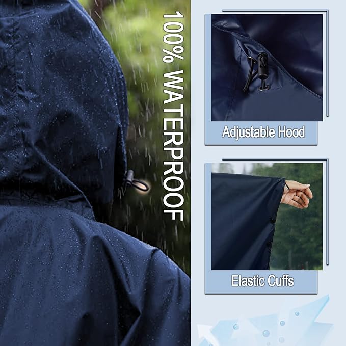 Rain Poncho Jacket Coat Hooded Zipper Style - Image 5