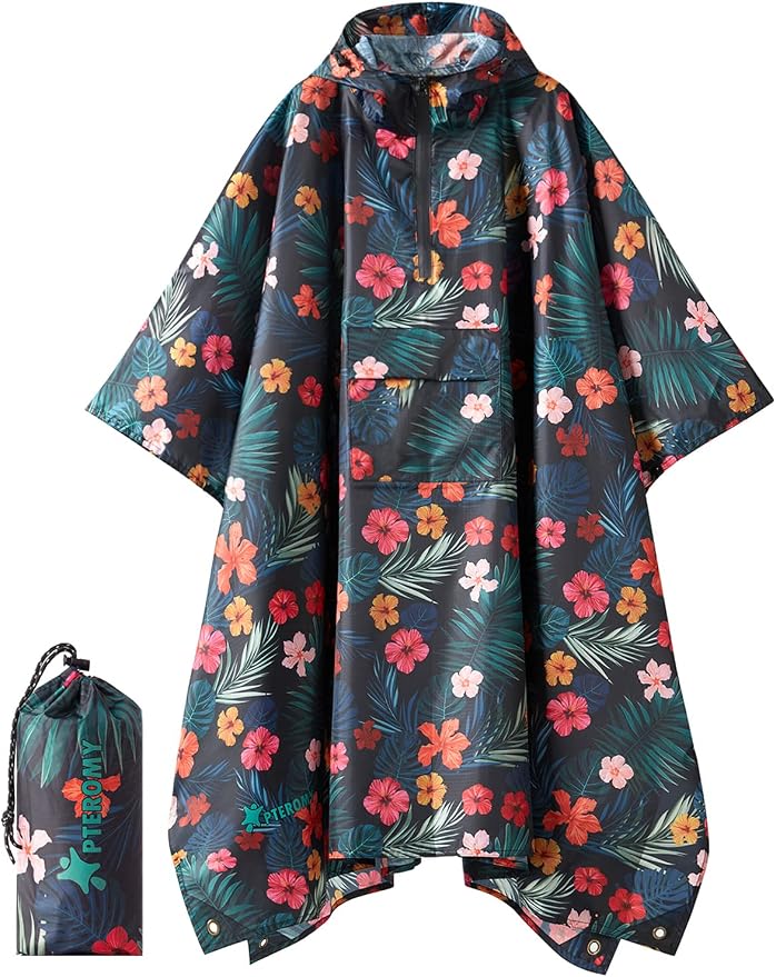 PTEROMY Hooded Rain Poncho for Adult by PTEROMY