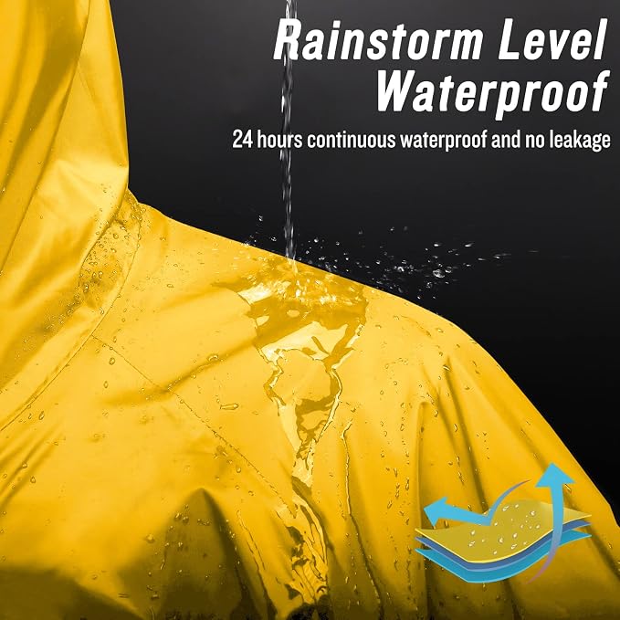 Mens Long Hooded Safety Rain Jacket Waterproof Emergency Raincoat Poncho - Image 4
