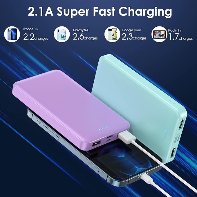 Portable Charger Power Bank 10000mAh, Ultra Slim Compact External Battery Pack - Image 2