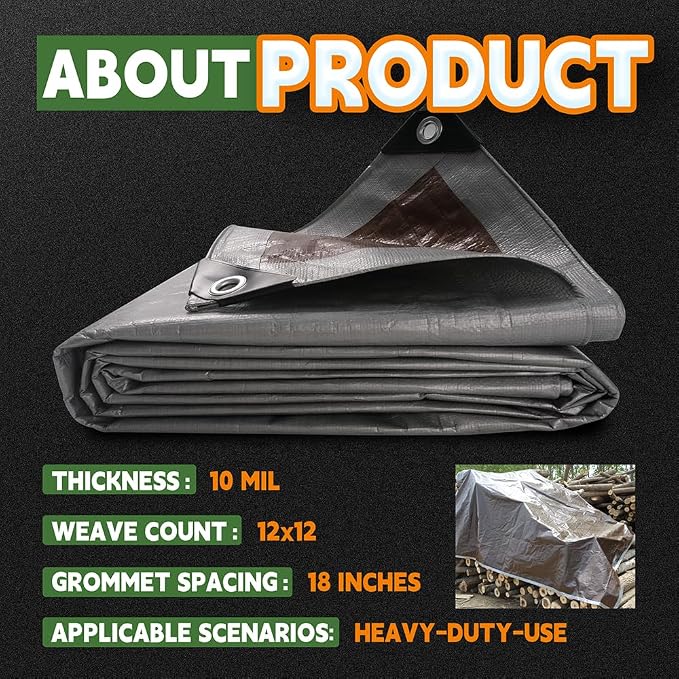 RAINDEWAY Small Tarps Heavy Duty Waterproof 5x5 Feet, 10Mil Multipurpose Poly - Image 6