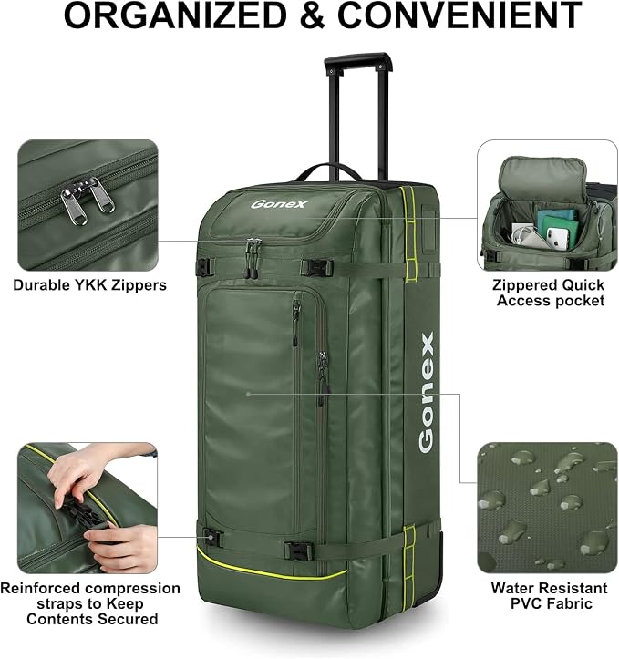 Gonex Rolling Duffle Bag with Wheels, 100L Water Repellent Large Wheeled Travel - Image 4
