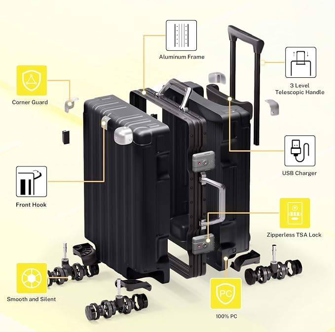 Krute Checked Aluminum Frame Suitcase 24 Inch Zipperless Luggages Hardside PC - Image 4