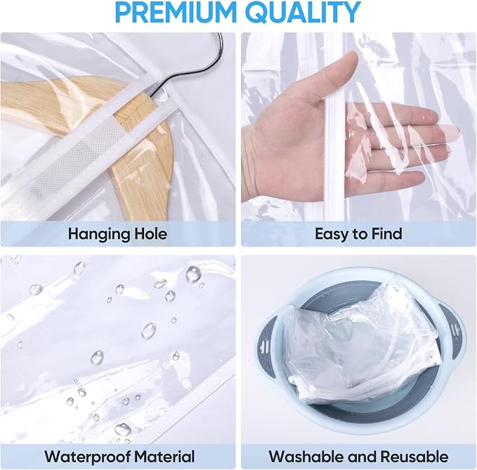 BALEINE 60'' Clear Garment Bags, 6 Packs PEVA Dress Bag - Image 2