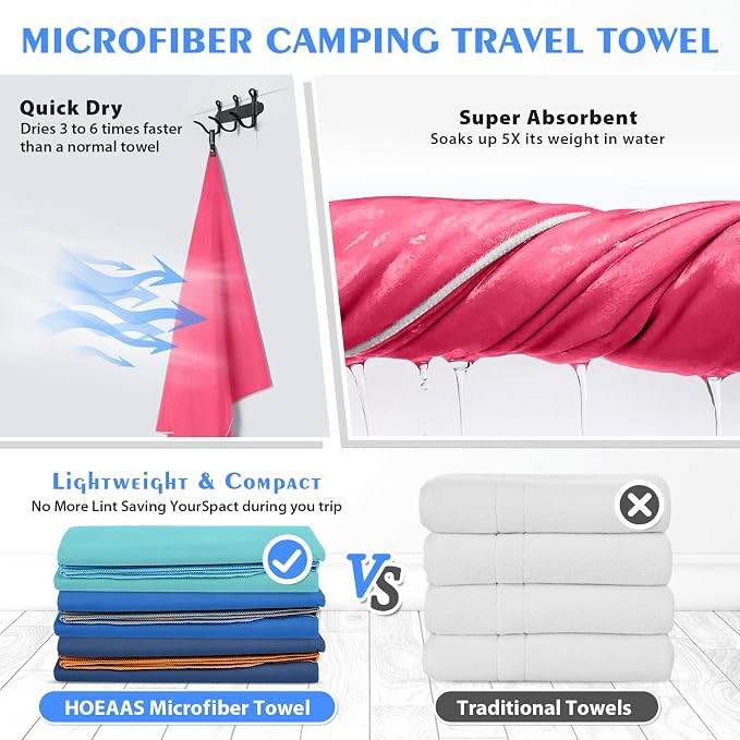 HOEAAS 2 Pack Microfiber Camping Towels, Quick Dry Towel, Super Absorbent Ultra - Image 4