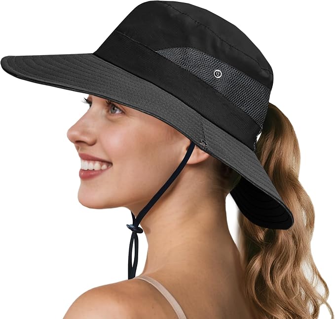 NPQQUAN Ponytail Sun Bucket Hats by NPQQUAN