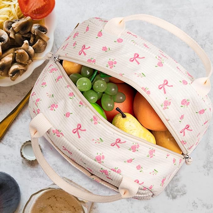 Bluboon Lunch Bag for Women Men Cute Corduroy Lunch Tote Bags Reusable - Image 4
