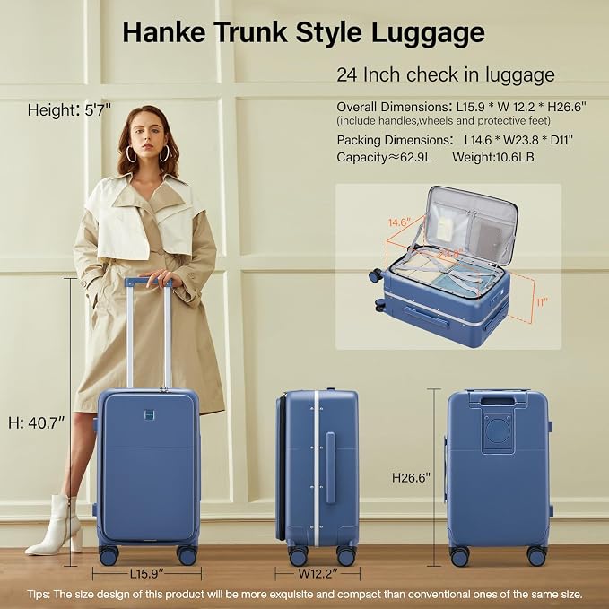 Hanke 24 Inch Luggage with Cup Holder and Charge, Top Opening Hard Shell - Image 2