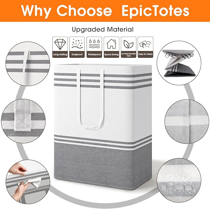 2 Pack Large Home Laundry Basket, Laundry Hamper, Freestanding Waterproof Dirty - Image 4