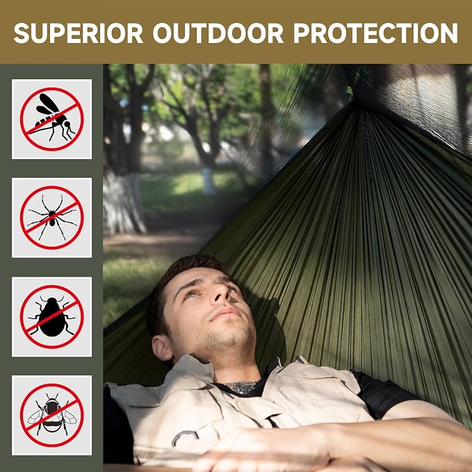 Camping Hammock with Mosquito Net and Ridge Rope, Extra Large - Image 4