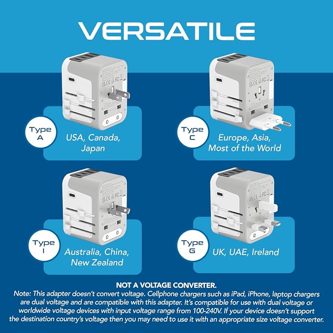 Ceptics 6 in 1 Universal Travel Adapter, Universal Outlet w/ 2X USB-A and 3X - Image 5